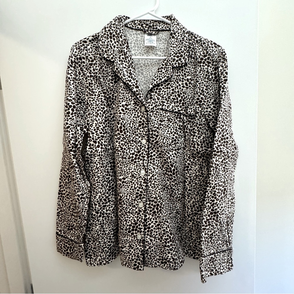 Lands End flannel pajama top, brown leopard, size M